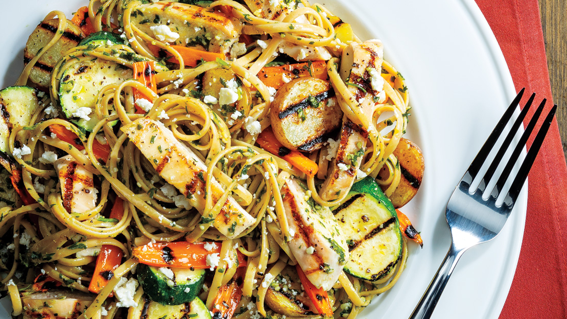 WholeGrain Linguine with Carrot Top Pesto, Chicken & Grilled Vegetables Recipe from Price Chopper