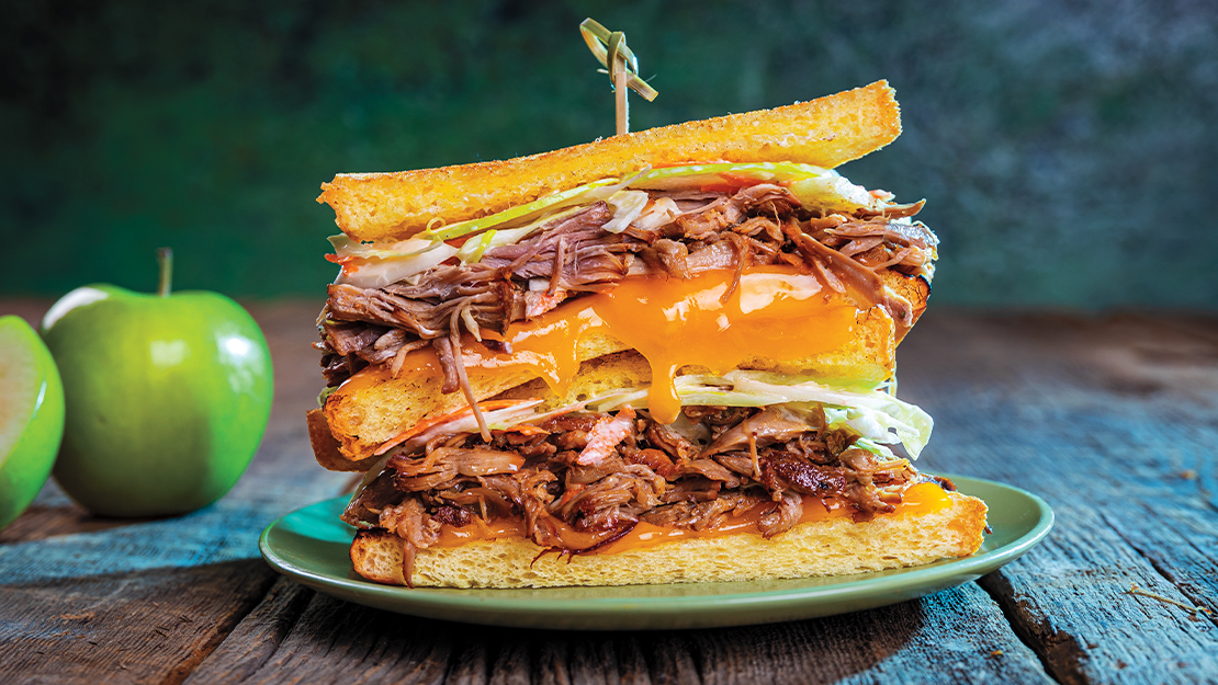 Slow Cooker Apple Cider Pulled Pork Grilled Cheese