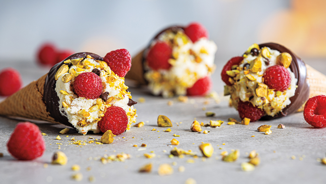 Raspberry Cannoli Cones