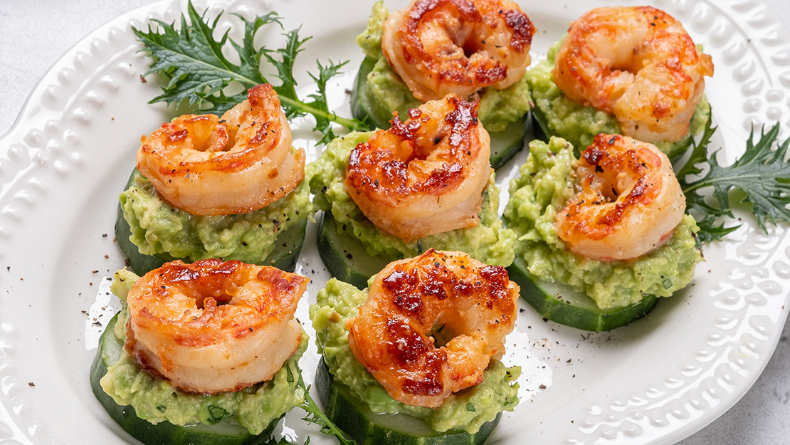 Shrimp Avocado and Cucumber Bites