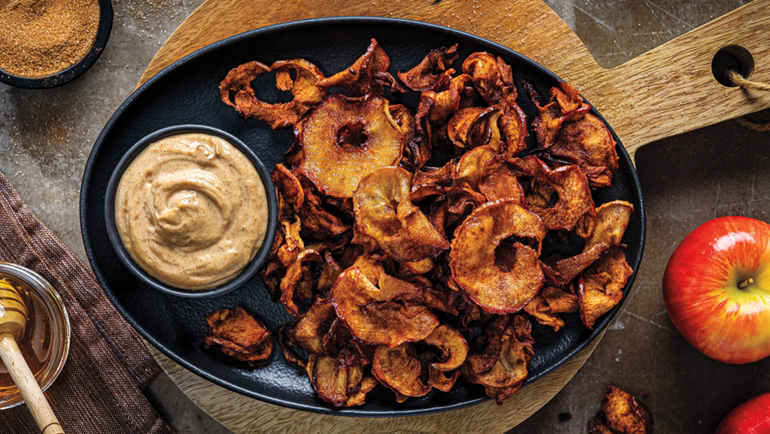 Air Fryer Apple Chips with Almond Butter Dip