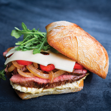 Sheet-Pan Balsamic Steak, Onion & Swiss Sandwich