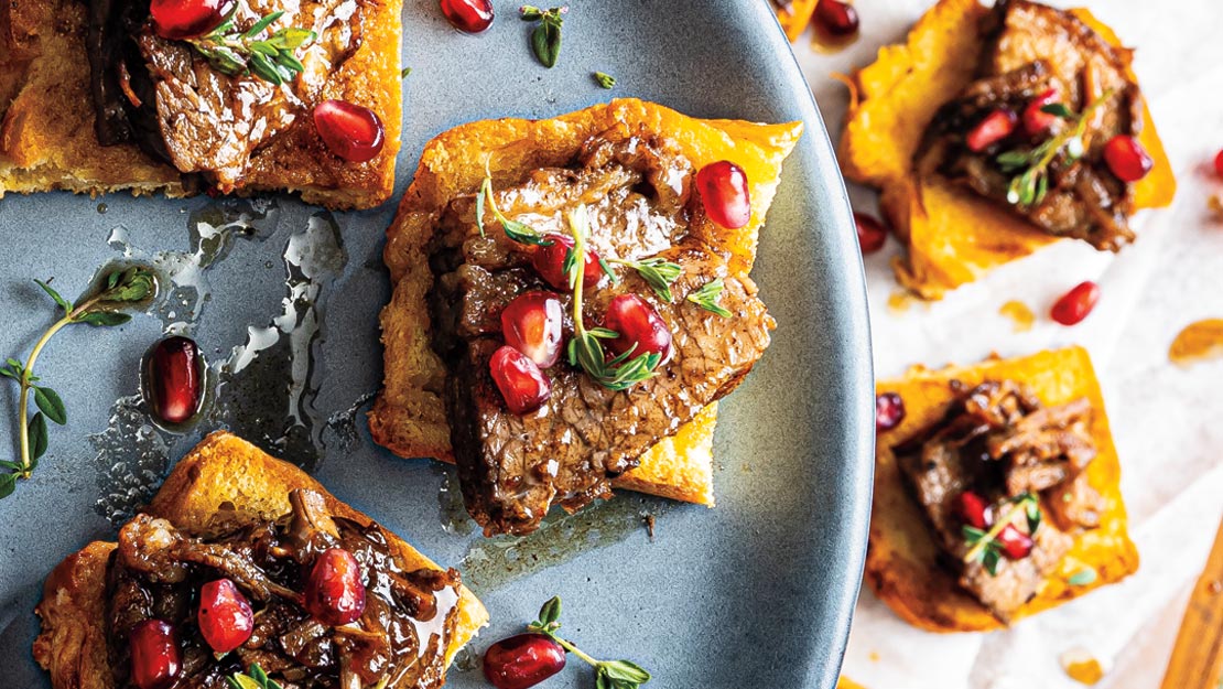 Balsamic-Brown Sugar Brisket Bites with Pomegranate