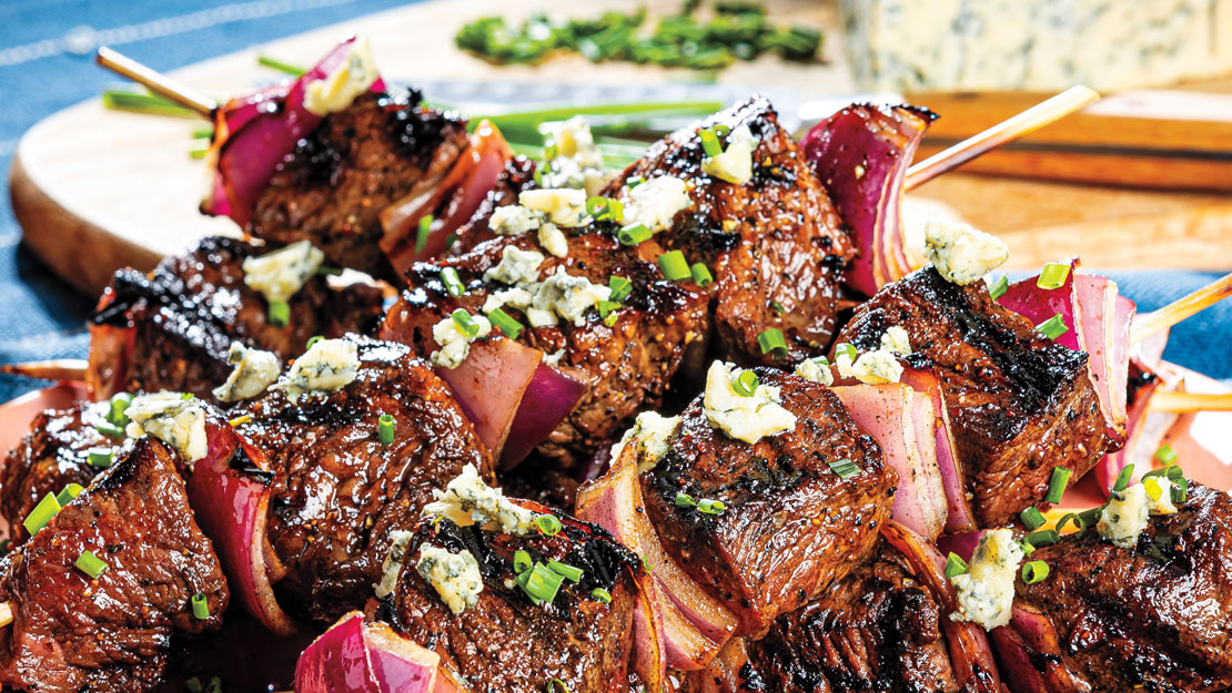 Balsamic Steak Skewers with Blue Cheese