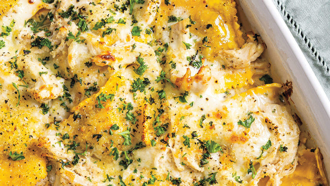 Broiled Chicken & Butternut Squash Ravioli Casserole