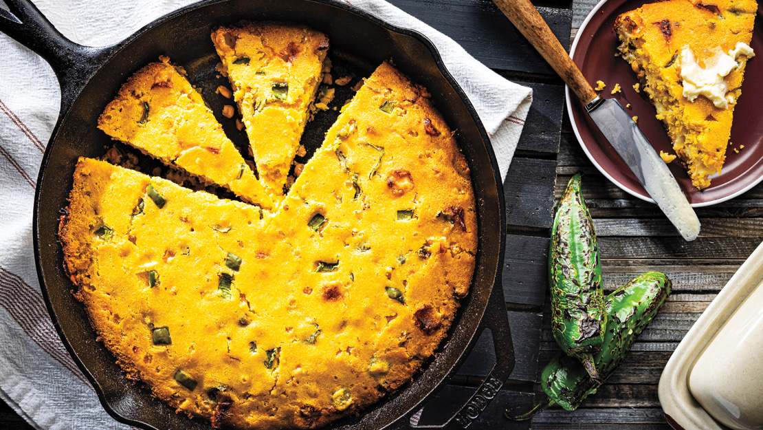 Cheesy Hatch Chile Skillet Cornbread