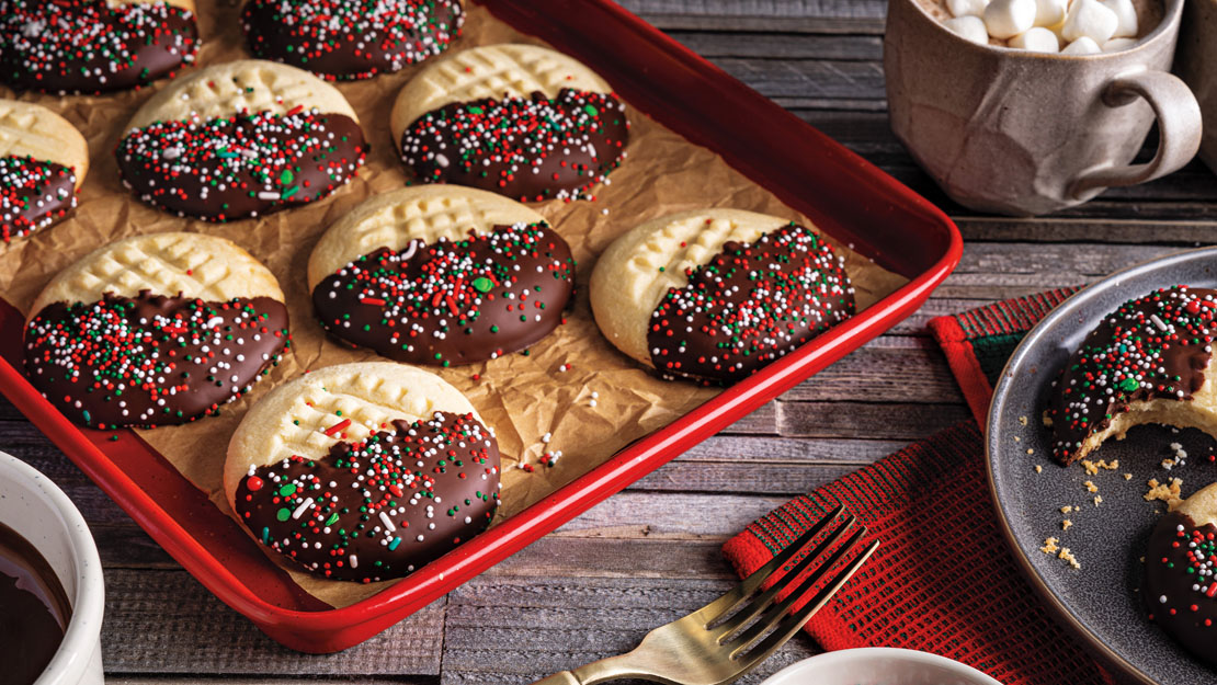 Chocolate-Dipped Whipped Shortbread Cookies