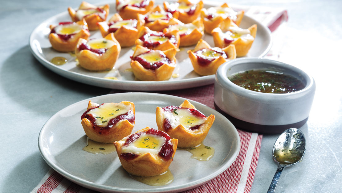 Cranberry-Muenster Crescent Cups with Honey-Thyme Drizzle