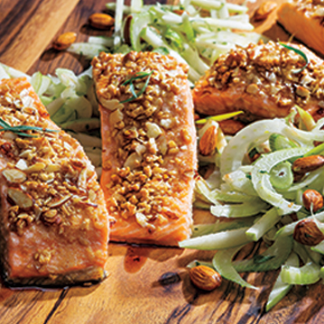 Crispy Honey Nut Baked Salmon with Almond-Fennel Salad