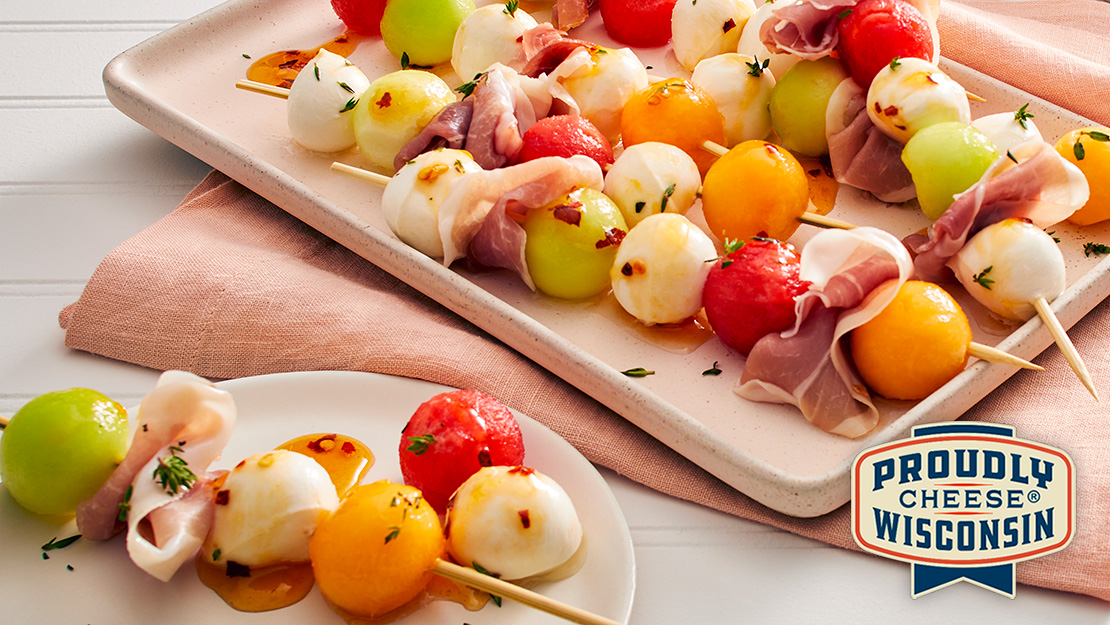 Melon and Fresh Mozzarella Skewers