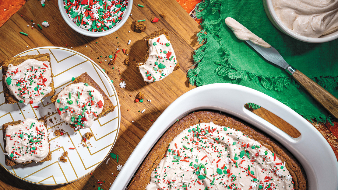 Gingerbread Cookie Bars with Apple Butter-Cream Cheese Frosting