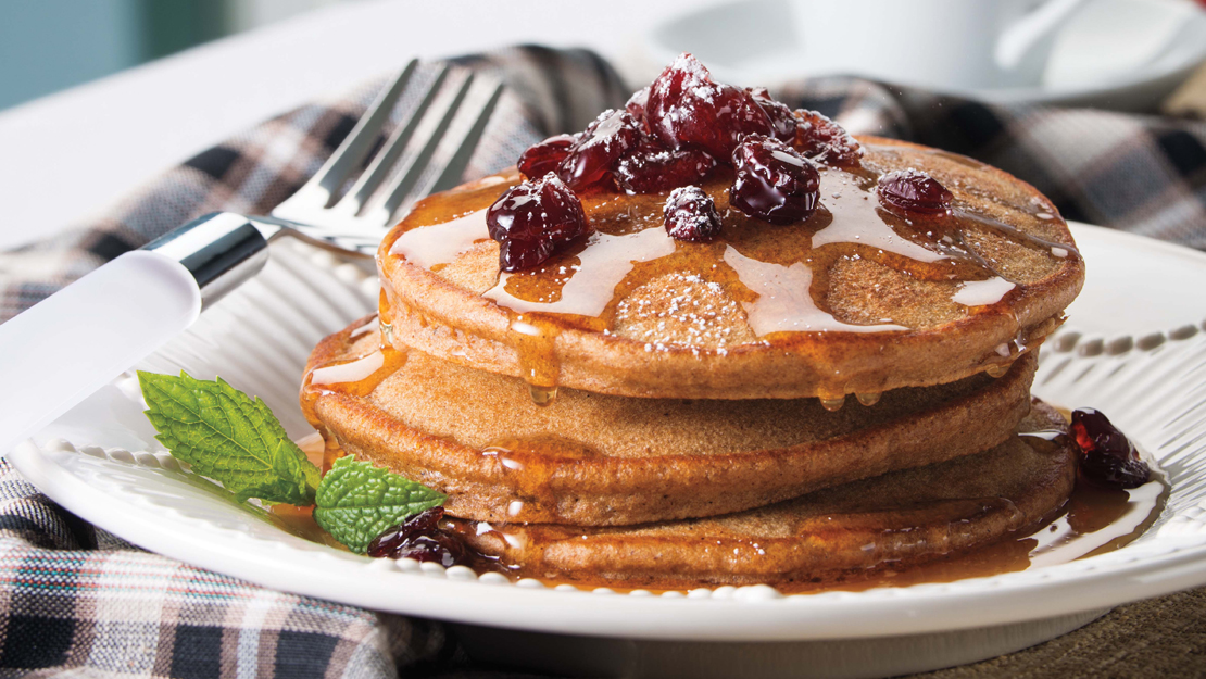 Gingerbread Pancakes with Cranberry-Maple Syrup