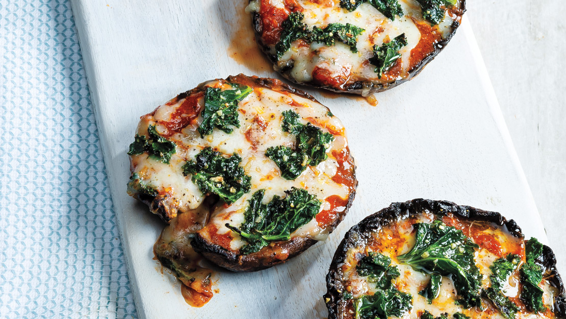 Grilled Garlicky Kale Portobello Pizzas 