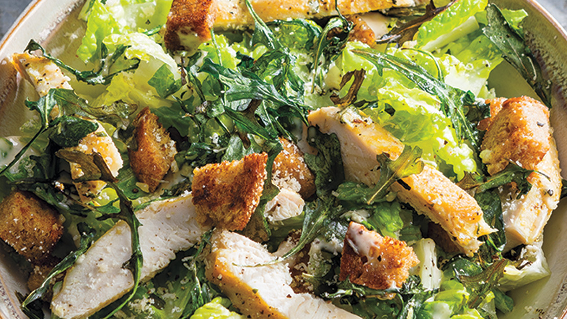 Crispy Kale Caesar Salad with Roasted Chicken Breast
