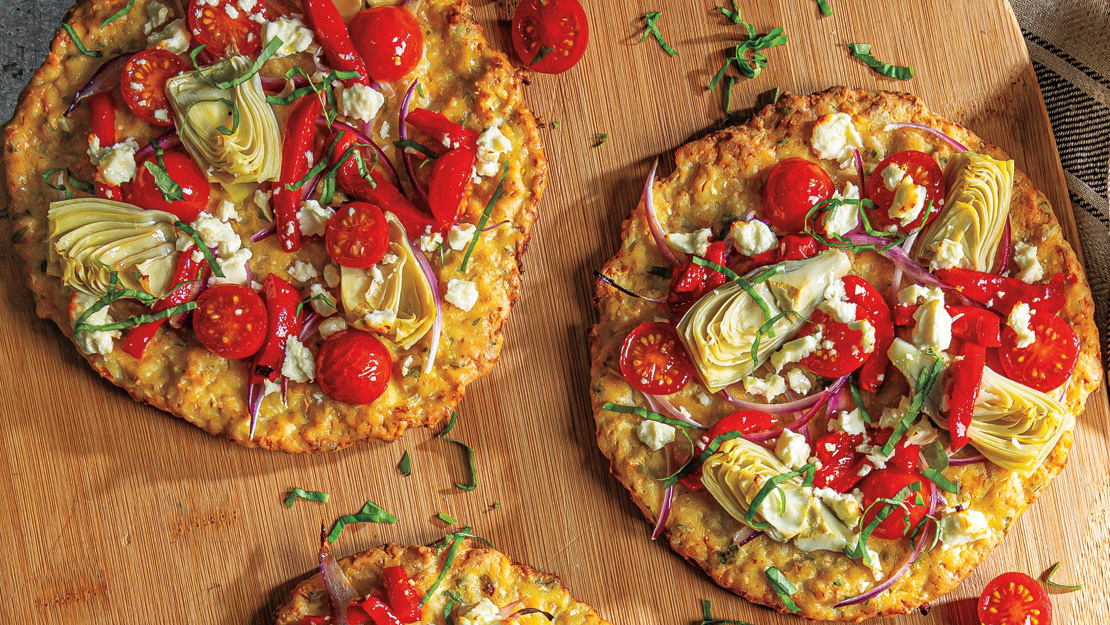 Mini Mediterranean Cauliflower Crust Pizzas