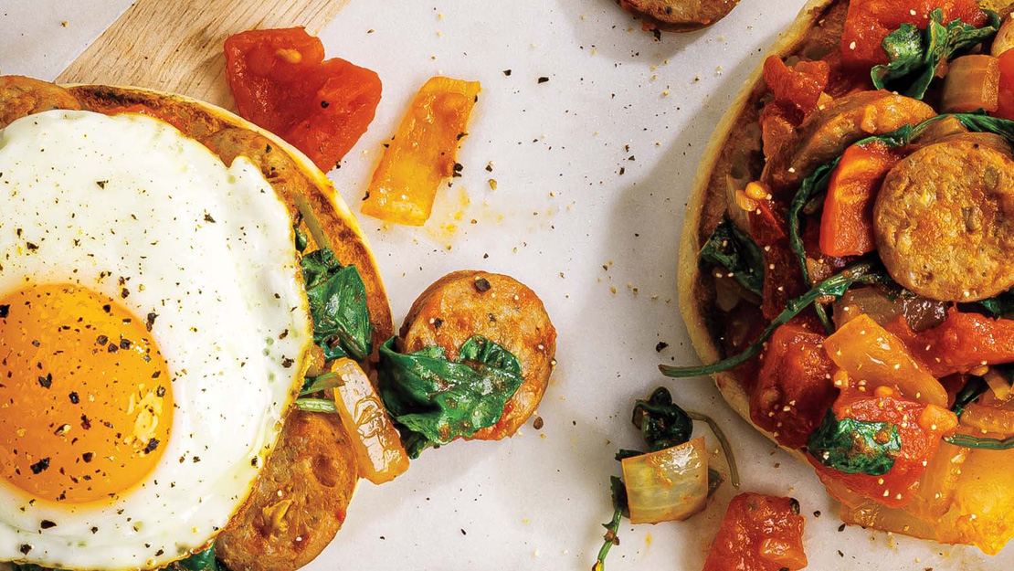 Open-Faced Chicken Sausage Breakfast Sandwiches