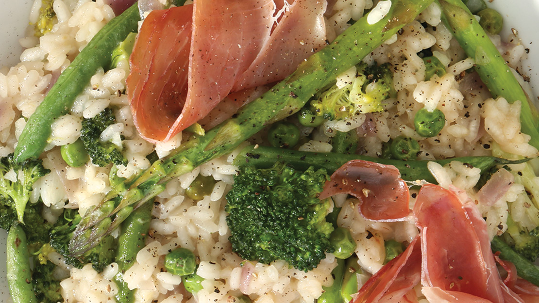 Spring Vegetable Risotto with Prosciutto