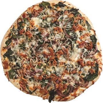 Caramelized Onion, Bacon & Spinach Pizza 