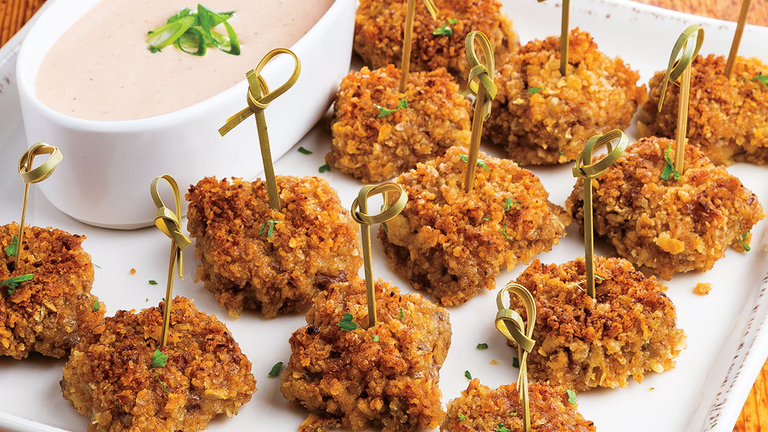 Popcorn Steak Bites with Buttermilk-BBQ Dip