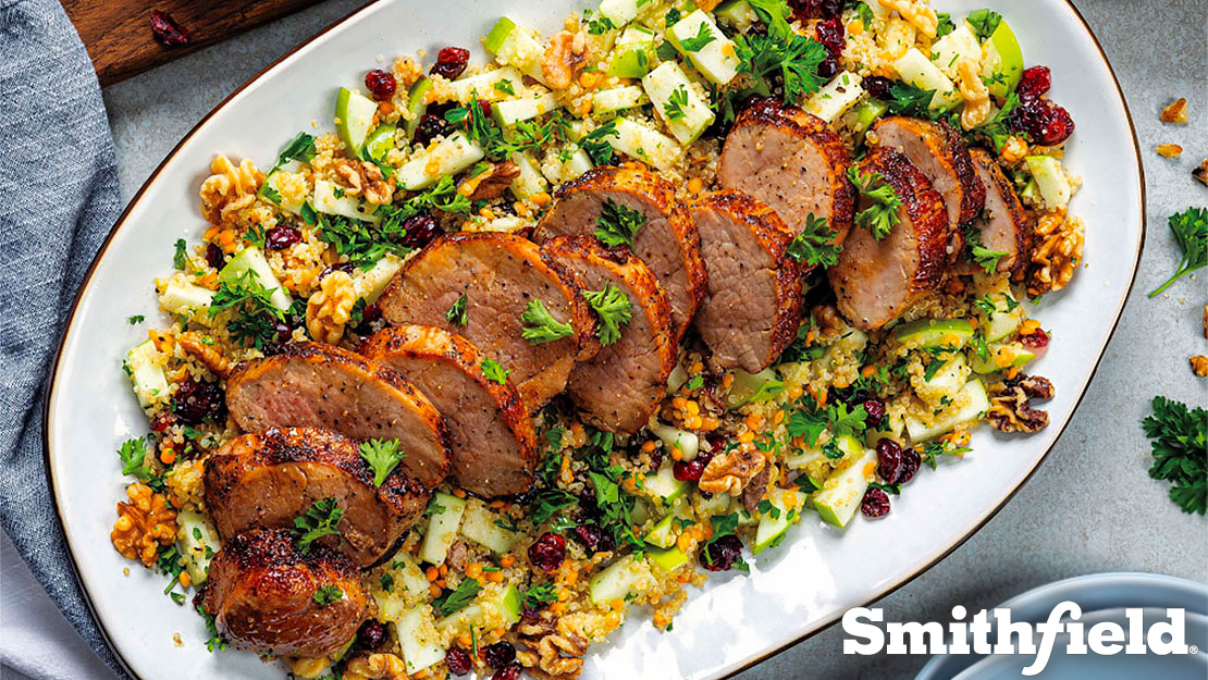Pork Tenderloin with Apple-Cranberry Grain Salad 