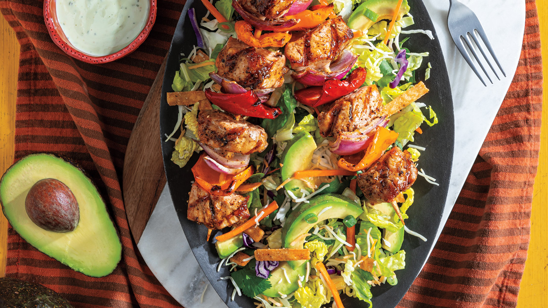 Pork Tenderloin & Veggie Kabobs with Southwest Chopped Salad