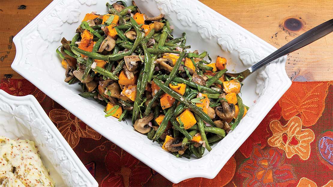 Roasted Butternut Squash, Green Beans & Mushrooms with BasilShallot Vinaigrette Recipe from
