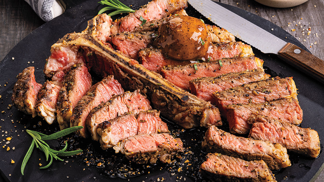Slow-Grilled Rosemary T-Bone with Coffee-Chile Butter