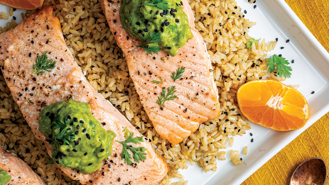 Oven-Roasted Salmon with Orange-Avocado Sauce