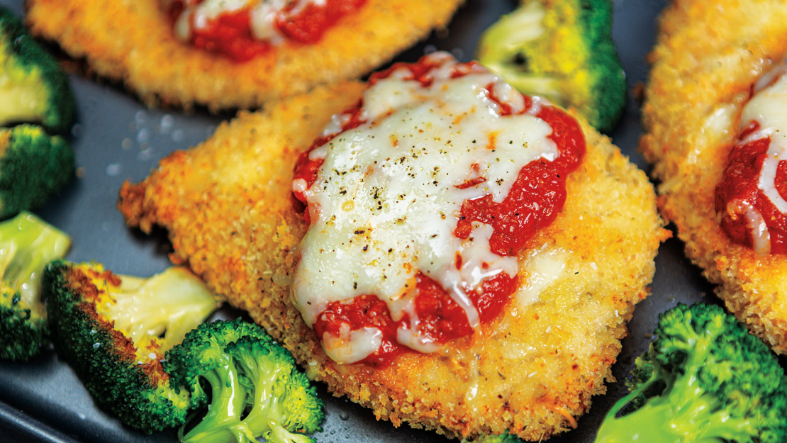 Sheet-Pan Chicken Parmesan with Roasted Lemon-Garlic Broccoli