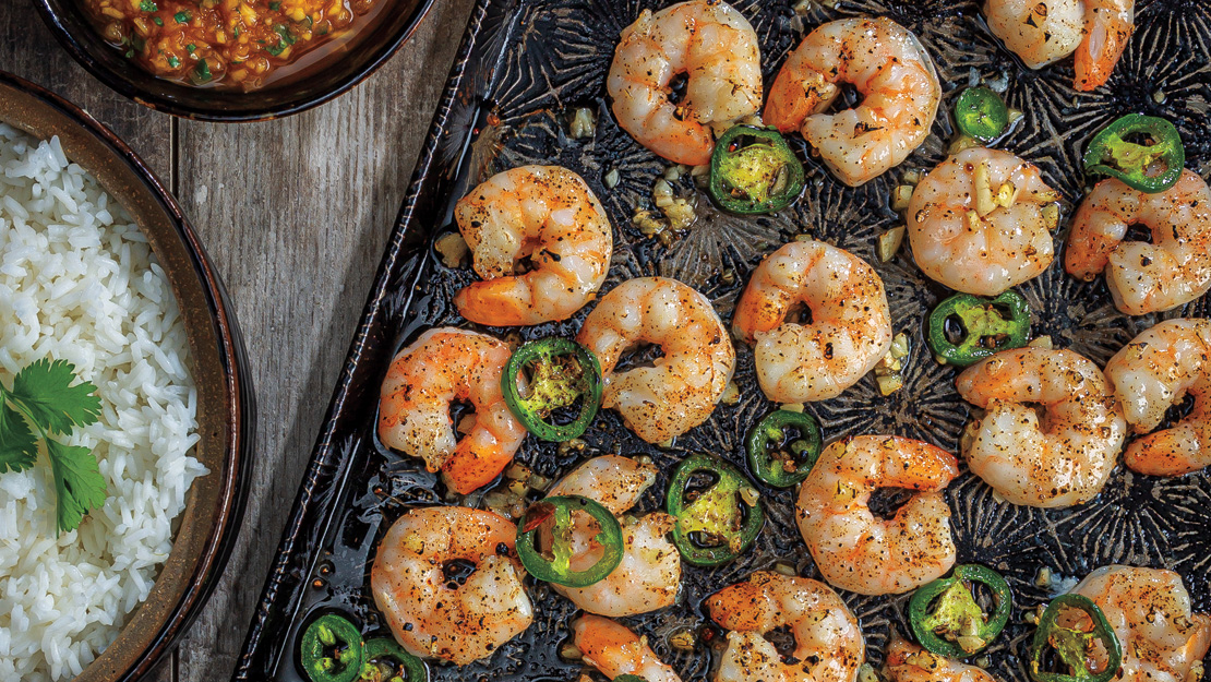 Sheet-Pan Shrimp with Mango-Pepper Sauce & Jasmine Rice