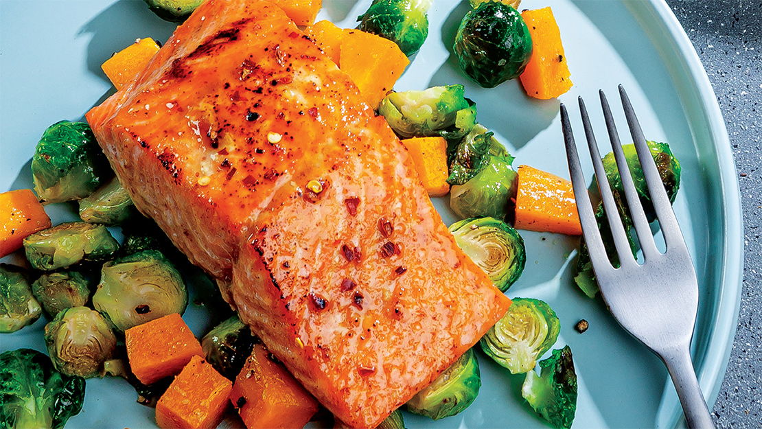 Sheet Pan Honey Mustard Glazed Salmon with Roasted Vegetables Recipe