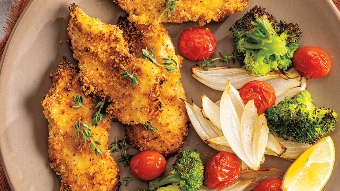 Sheet-Pan Lemon-Parmesan Chicken with Broccoli, Tomatoes & Onions