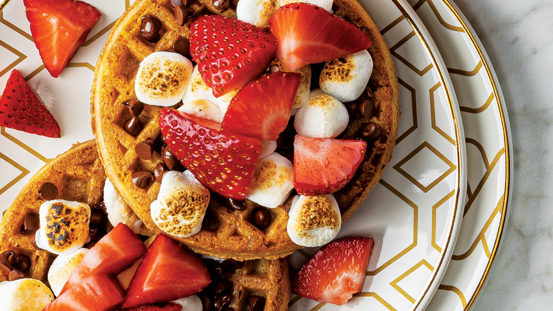 S'mores Waffles with Strawberries