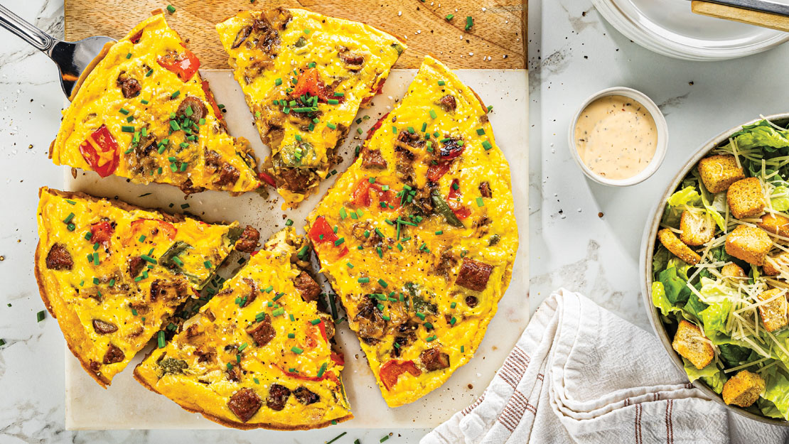 Turkey Sausage & Cheddar Crustless Quiche