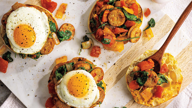 Open-Faced Chicken Sausage Breakfast Sandwiches