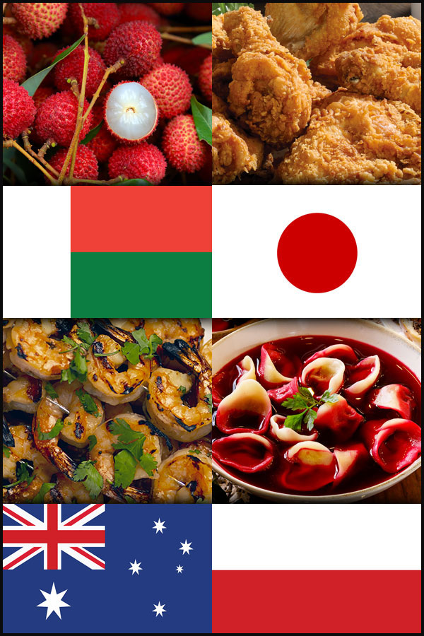 Delicious Foods and Flags of Origin Countries