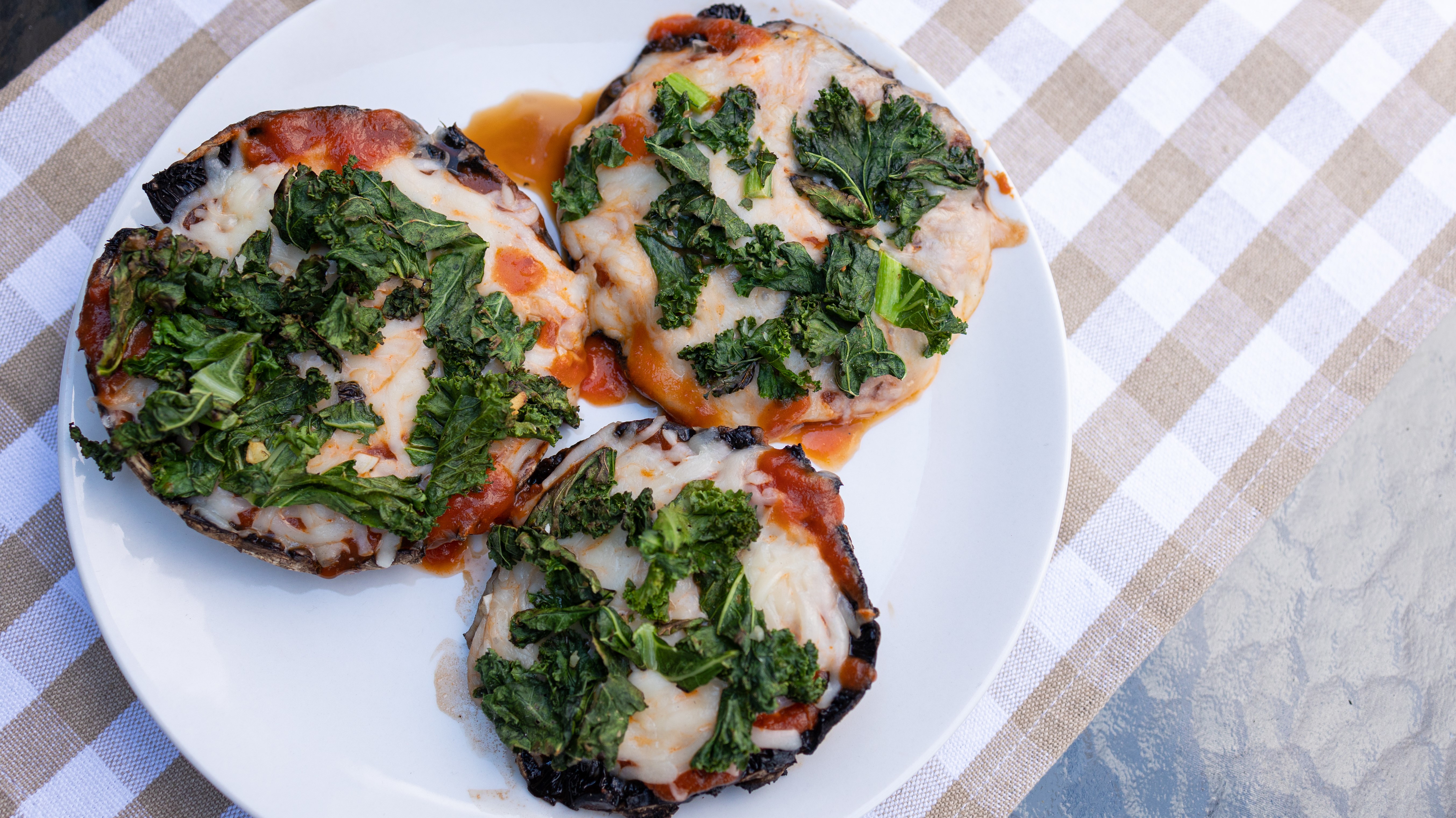 Grilled Garlicky Kale Portobello Pizzas