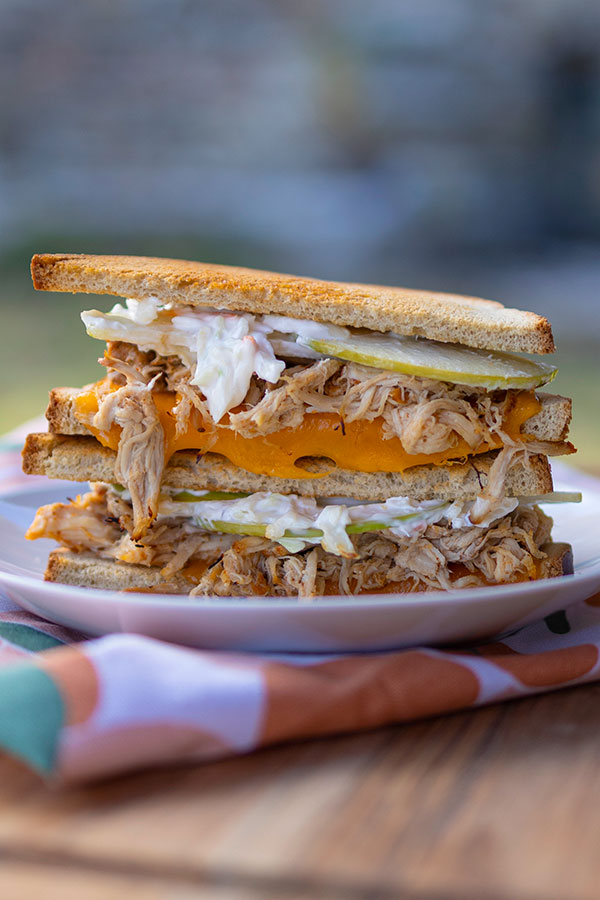 Slow Cooker Apple Cider Pulled Pork Grilled Cheese