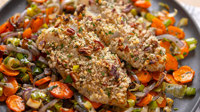 Honey Mustard-Pecan Crusted Cod