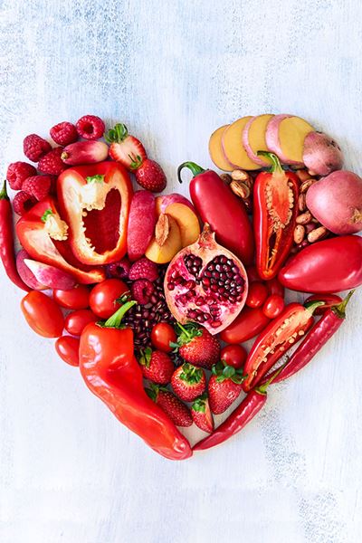Red foods featuring fruits and vegetables