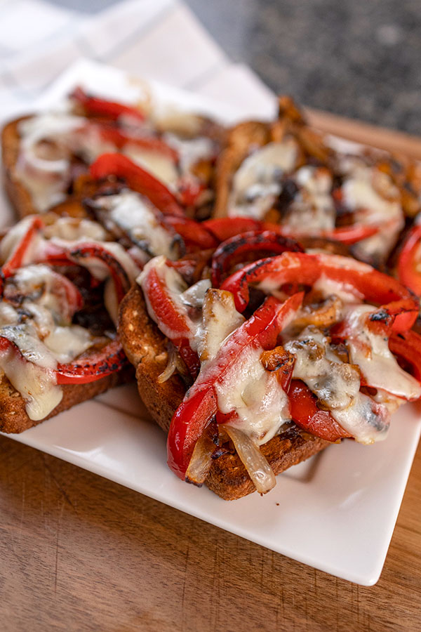 Caramelized Onion, Mushroom, and Bell Pepper Toast