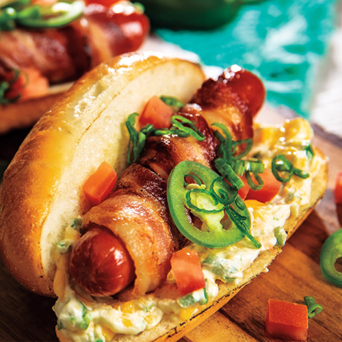 Grilled Jalapeno Popper Bacon-Wrapped Hot Dogs