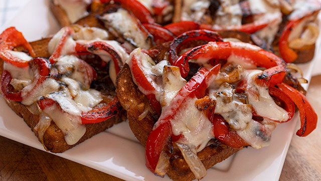 Caramelized Onion, Mushroom, and Bell Pepper Toast